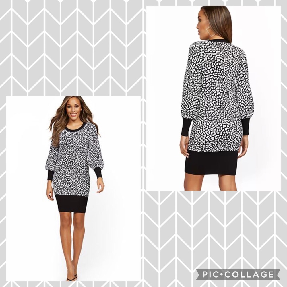 NWT NYCO Leopard Balloon Sleeve Sweater Dress XL